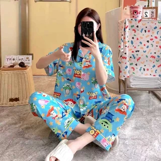 🔥มาใหม่พร้อมส่ง🔥 ชุดนอนผ้าไหมอิตาลี่ เเขนสั้น-ขายาว ผ้าดี มีหลายลายให้เลือก ฟรีไซส์ SL-1