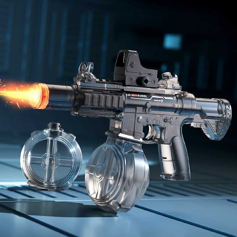 ปืนฉีดน้ำไฟฟ้า M416 ยิงรัวอัตโนมัติ มีไฟ LED ปืนฉีดน้ำเด็ก ของเล่นสงกรานต์