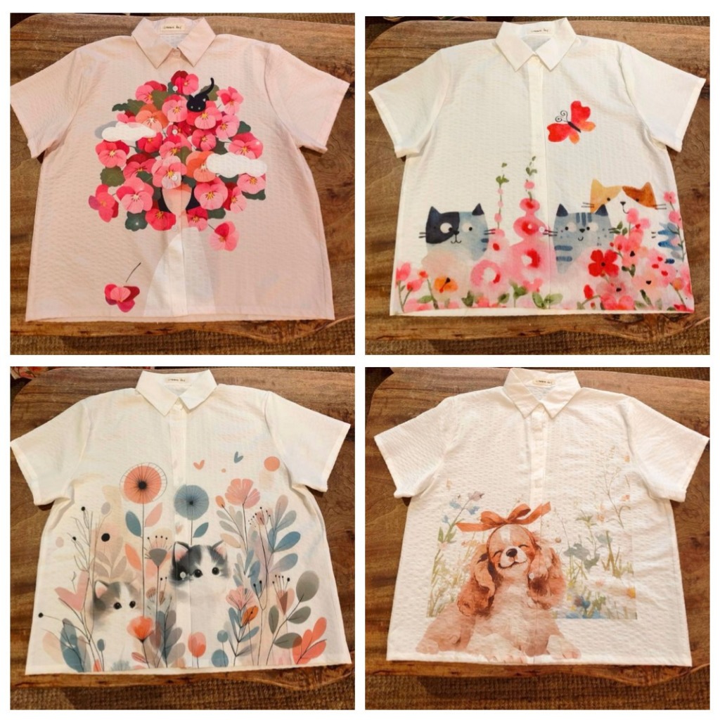 ป้าย Common Day เสื้อเชิ้ตแขนสั้นผ้าบับเบิ้ลพิมพ์ลาย อก 45 นิ้ว ยาว 22 นิ้ว