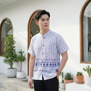 เสื้อผ้าฝ้ายผู้ชาย ลายช้าง ผ้าฝ้าย100% ใส่เที่ยวใส่ทำงาน เสื้อพื้นเมืองชาย