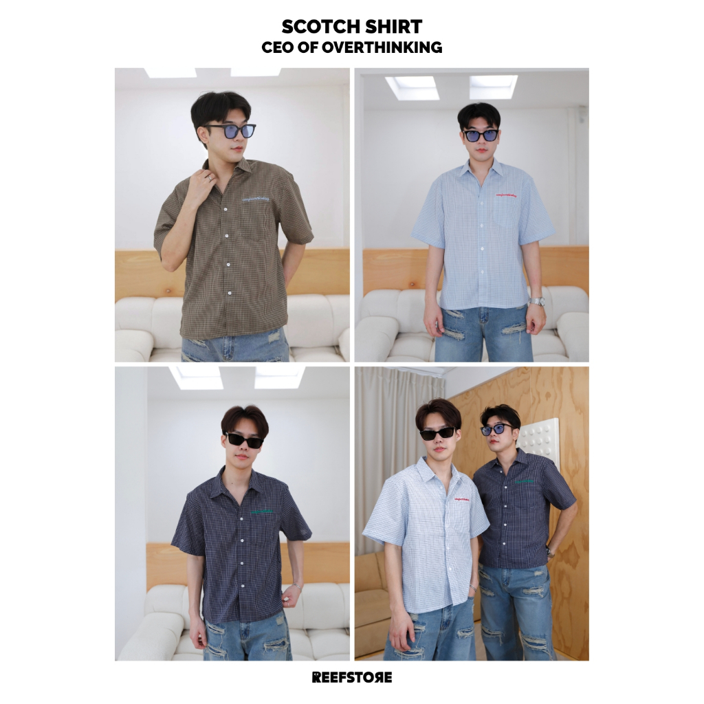 เชิ้ตลายสก็อตทรงครอปSCOTCH SHIRT (CROP) ปักลาย CEO OF OVERTHINKING