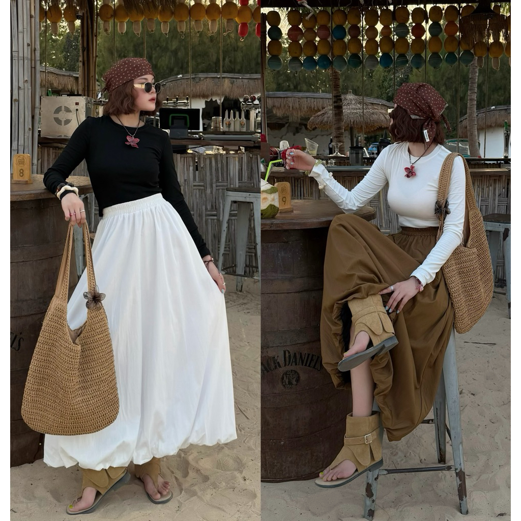 กระโปรงบอลลูน ผ้าเครปญี่ปุ่น ซับในทั้งตัว ไม่บาง ( เอว 24-38 )