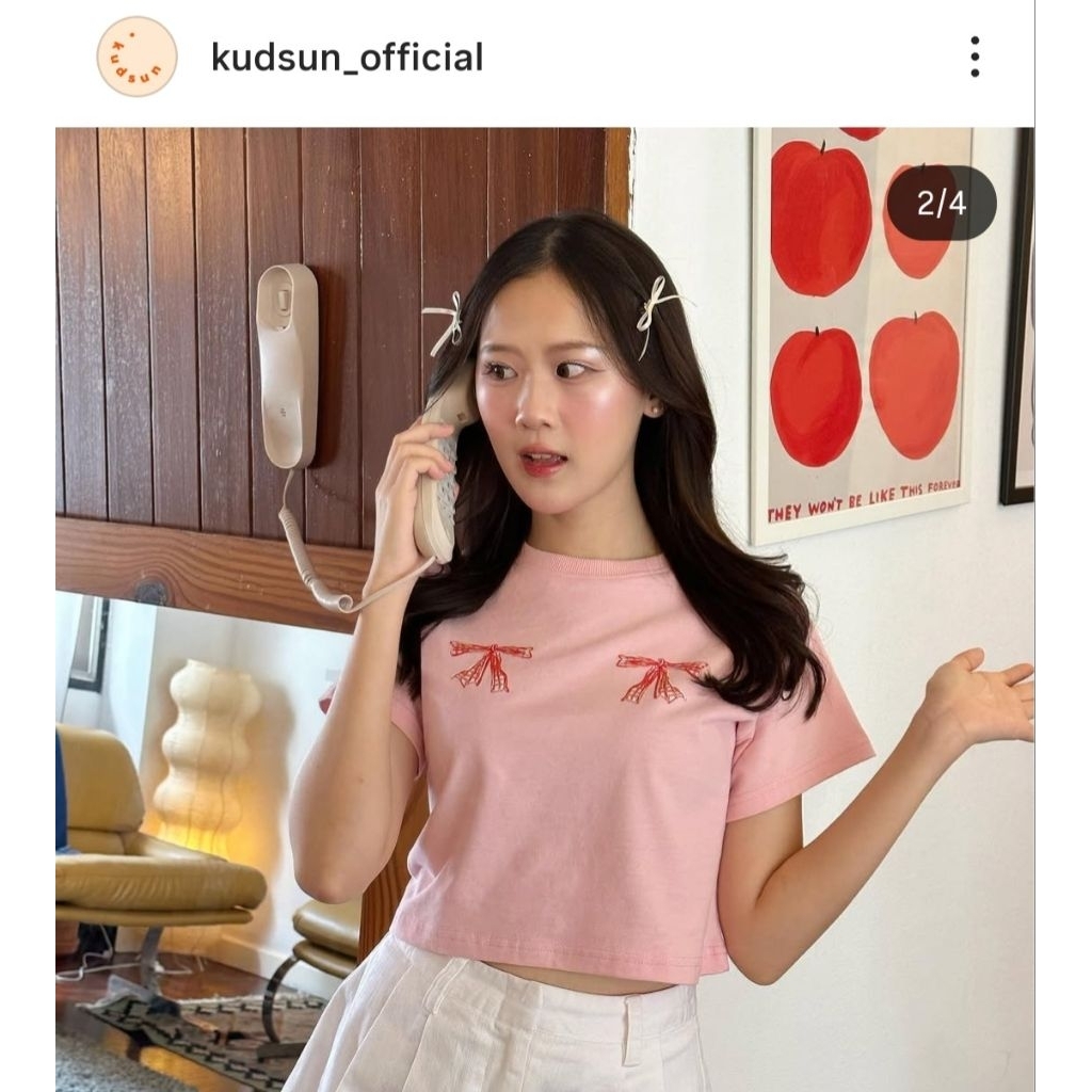 Kudsun official เสื้อครอปสีชมพู อก35 ยาว17