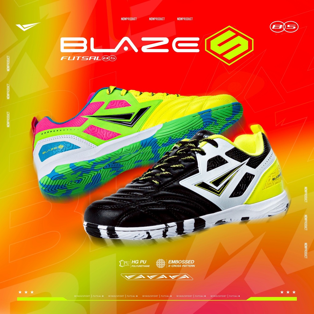 รองเท้าฟุตซอล WINGZ รุ่น BLAZE อัปเปอร์ PU ปกป้องการบาดเจ็บบริเวณนิ้วเท้า เเข็งเเรง ทนทาน น้ำหนักเบา