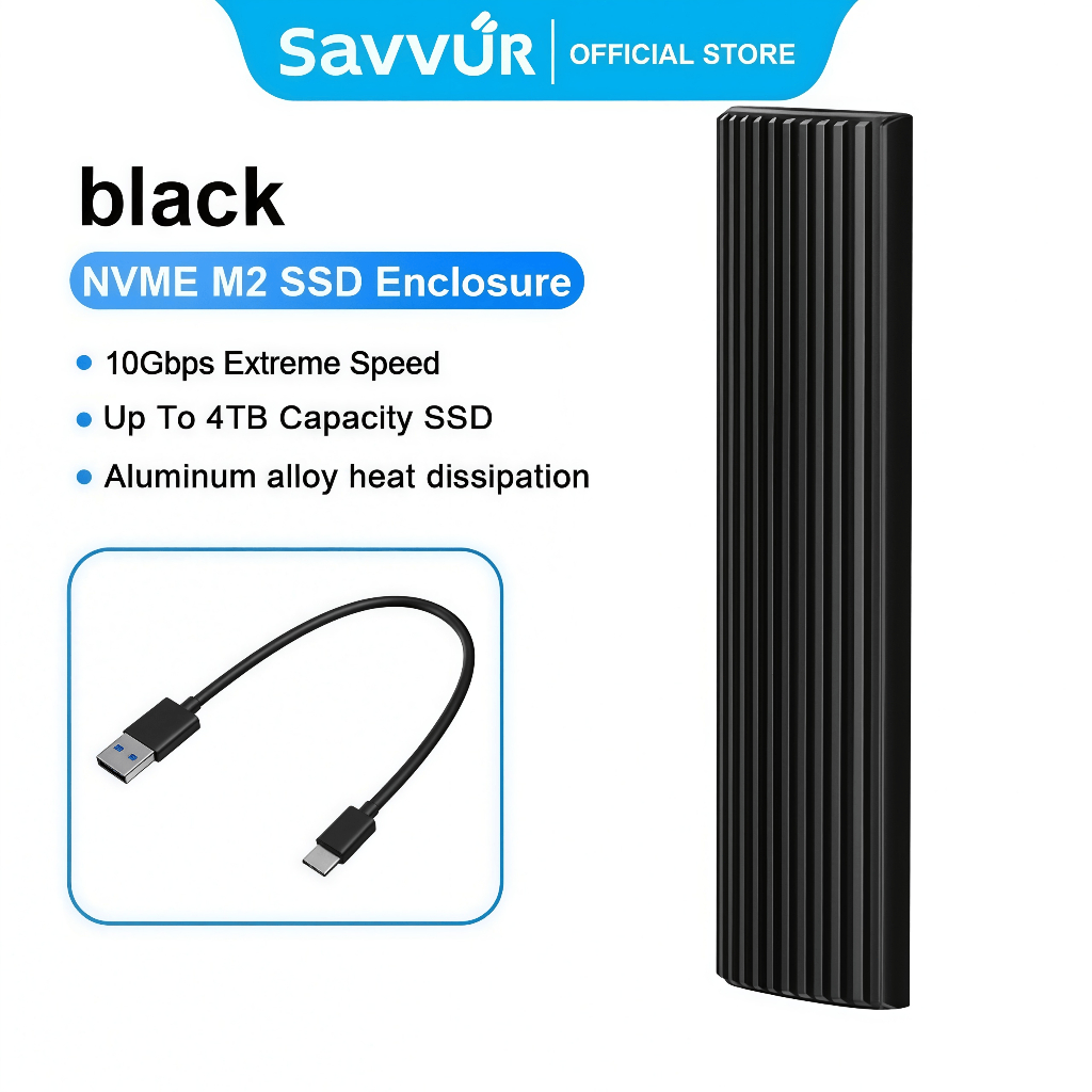 Savvur M2 SSD อะแดปเตอร์ 10Gbps USB 3.2 Gen2 USB C ภายนอกตู้รองรับปุ่ม กรณี M.2 NVMe SATA