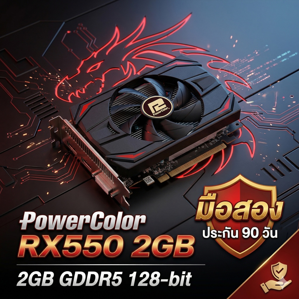 การ์ดจอ PowerColor RX 550 2GB GDDR5 128-bit มือสอง สภาพสวย เทสแล้ว ประกัน 90 วัน