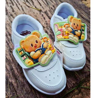 CHAPPY หมีเนย รองเท้านักเรียน พละ รองเท้านักเรียนหญิง หนังดำ BUTTER BEAR ผ้าใบสีขาว / Care Bear หมี แคร์แบร์