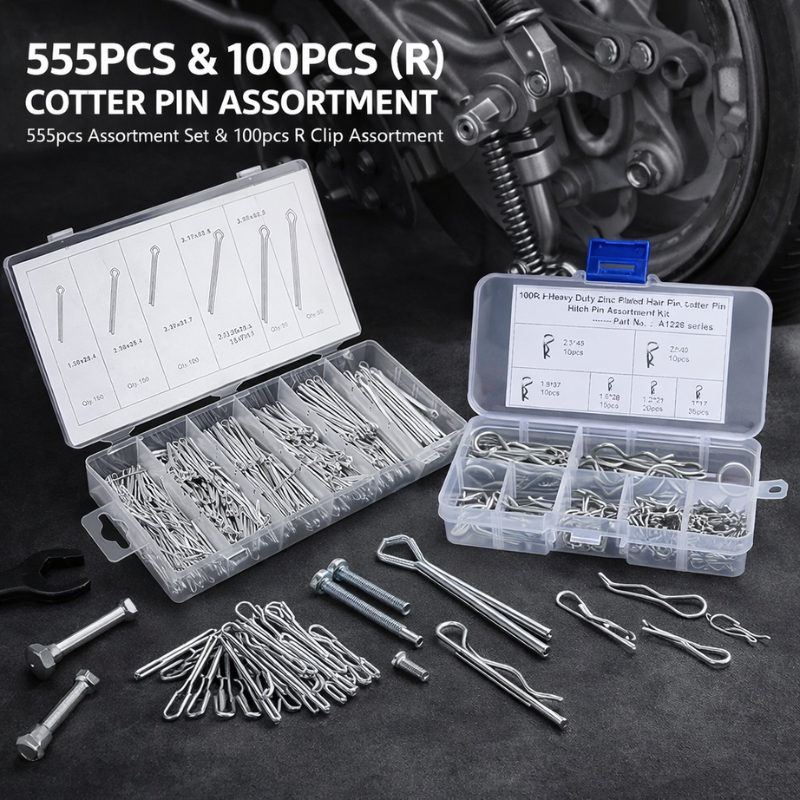 555 ชิ้น/เซ็ต Cotter Pin Mechanical Hitch Hair Tractor Fastener Clip Kit wit Case