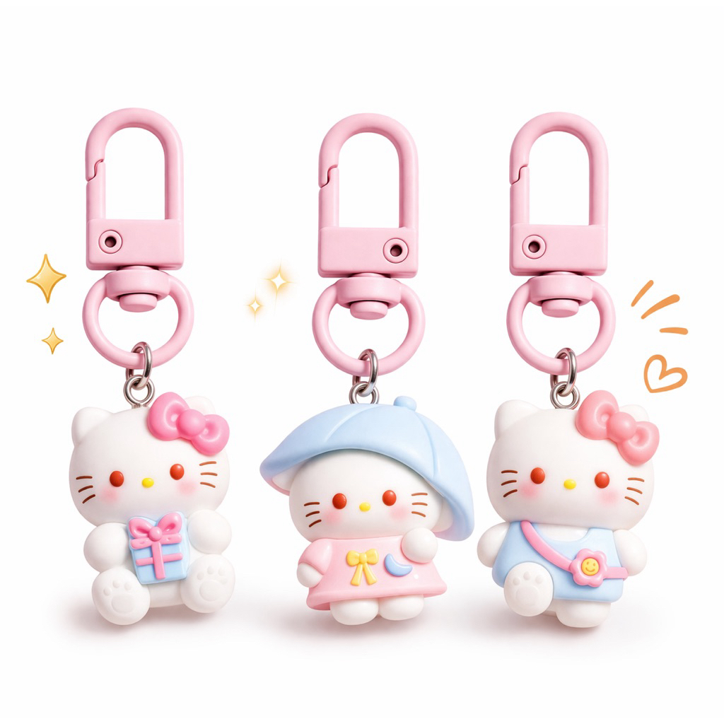 SANRIO พวงกุญแจน่ารักพร้อมหมวกกระเป๋าซานริโอของขวัญวันเกิด พวงกุญแจคิตตี้ กระเป๋านักเรียน จี้ เครื่องประดับ ของขวัญคู่
