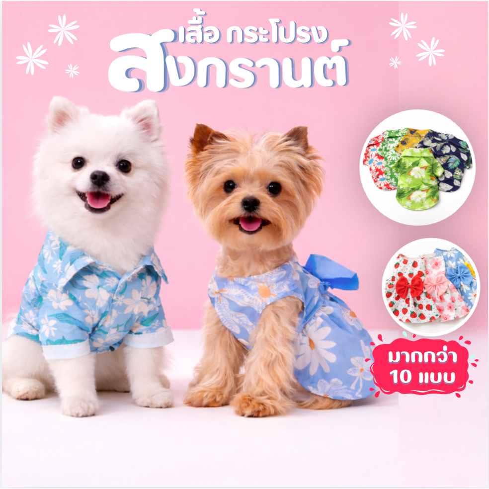 ชุดลายดอกหมาแมว และ กระโปรง ลายสงกรานต์ ฮาวาย ใส่ได้ทั้งกระต่าย แมว สุนัข ไปเที่ยวทะเลกัน