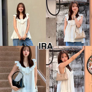 BY IRA (2026-114) Daphne Top เสื้อแขนกุด แต่งแขนระบาย ชายระบาย แฟชั่นเกาหลี