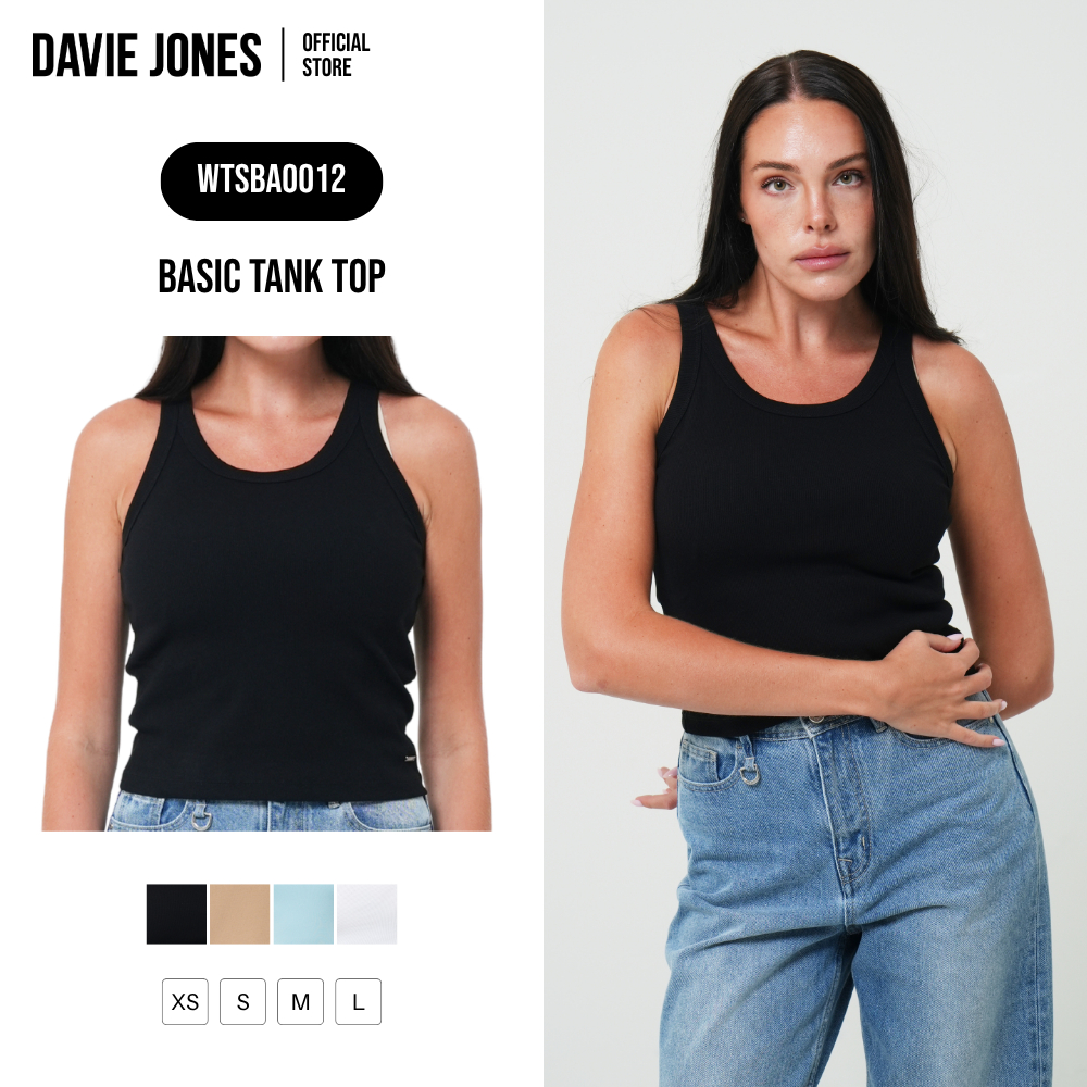 DAVIE JONES WOMEN [BE FEARLESS] เสื้อกล้ามผู้หญิง Basic Tank Top สีดำ เบจ ฟ้า ขาว BA0012