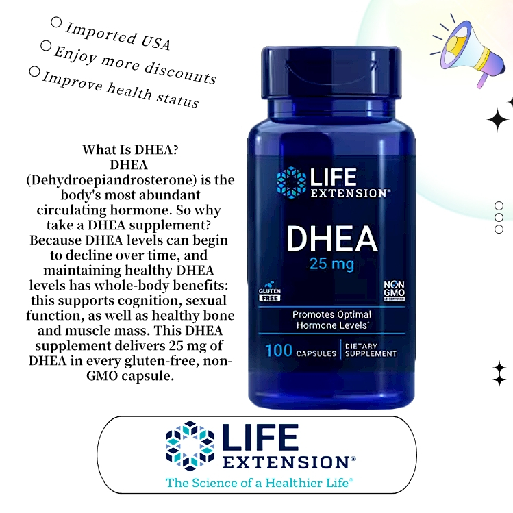 USA Life Extension DHEA 25mg 100 Capsules | Vitality Boost For Daily Energy