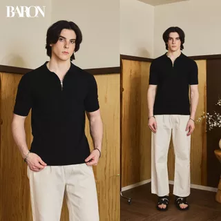 BARON ENZO Smart Zip polo เสื้อโปโลแขนสั้นคอซิป ดีไซน์เรียบหรู ทรง Slim