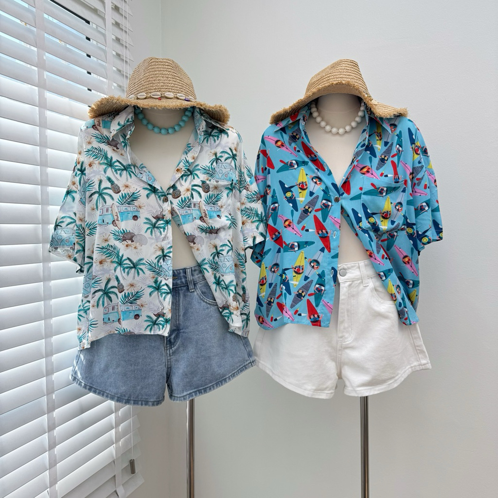 Hawaii shirt เสื้อเชิ้ตฮาวายคอตตอนสปัน เนื้อผ้านิ่ม รูปที่ 2