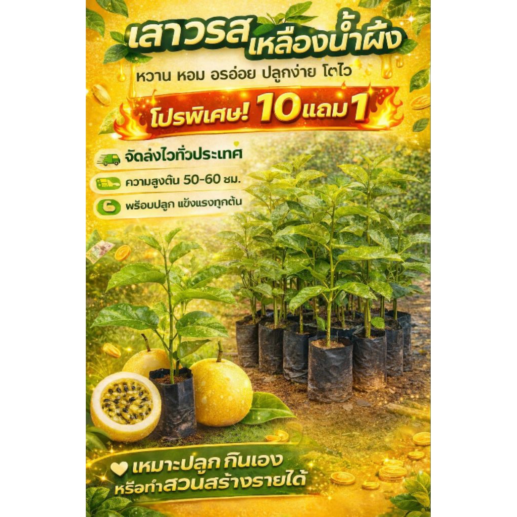 ต้นเสาวรสเหลืองน้ำผึ้ง ต้นไม้ ผลไม้ ผักสวนครัว วิตามินซี ดิน ปุ๋ย กระถาง เพาะเมล็ด ถึงตอน ต้นพันธุ์ เมล็ดพันธุ์ ต้นกล้า