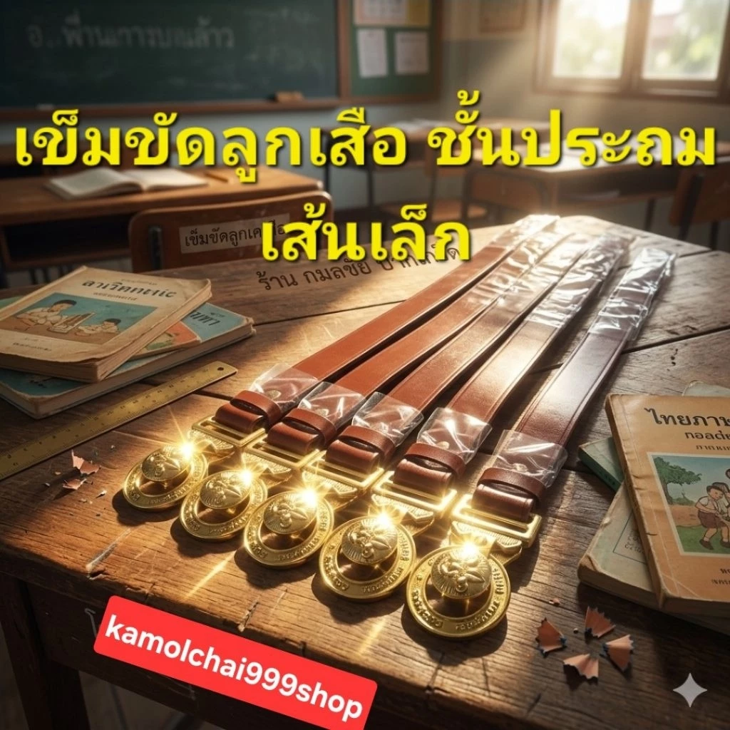 เข็มขัดลูกเสือ ชั้นประถม เส้นเล็ก ยาว 32 34 36 38 40 42 46