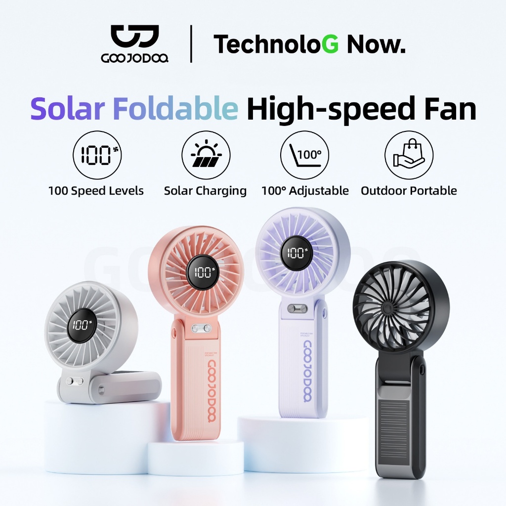GOOJODOQ GFS014 Solar Foldable High-speed Fan Solar + USB-C Charging 100-Speed Levels 100° Foldable