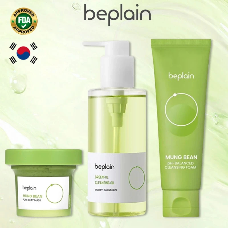 ของแท้Beplain Mung Bean Cleansing Oil /Mung Bean pH-Balanced Cleansing Foam/Mung Bean Pore Clay Maskล้างเครื่องสำอาง / ล