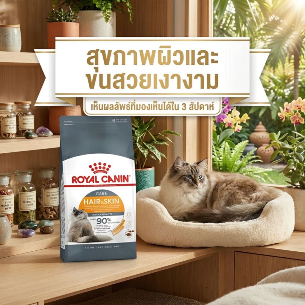 ROYAL CANINอาหารเม็ด สำหรับแมวโตต้องการดูแลผิวหนังและเส้นขนอายุ 1 ปีขึ้นไปHAIR & SKIN CAREแบบแบ่งขาย