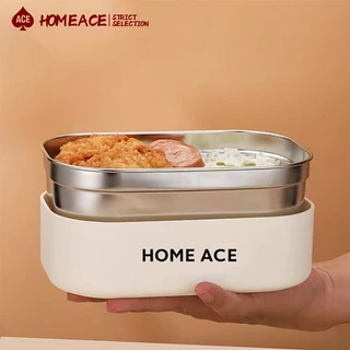 HOME ACE กล่องข้าว กล่องข้าวพกพา ไลเนอร์สแตนเลส 304 กล่องอาหารพกพา วัสดุฟู้ดเกรด ปลอดภัยใช้กับเตาไมโครเวฟ