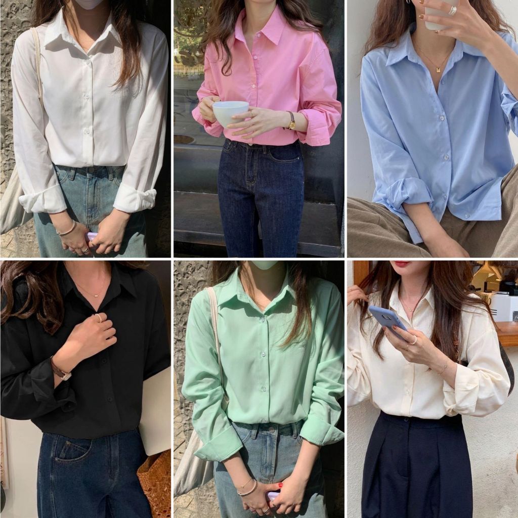 เสื้อเชิ๊ตผู้หญิง M-4XL เสื้อแขนยาว ผ้าเบาใส่สบาย คอปก สีพื้น  เสื้อใส่ทำงาน สไตล์มินิมอล SP-30