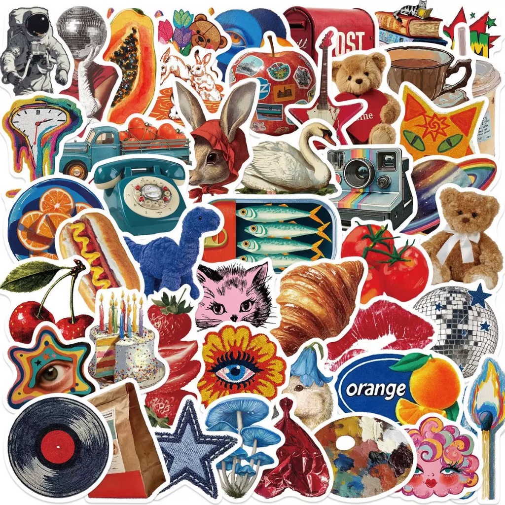1 แพ็ก 50 ชิ้น การ์ตูน วินเทจย้อนวัย ins สติ๊กเกอร์ ใช้ตกแต่งกระเป๋าเดินทาง เคสไอแพด แก้วน้ำ เคสโทรศัพท์ แล็ปท็อป กีตาร์