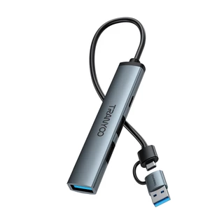 TRANYOO HB11-AC ฮับขยาย 4-in-1 โลหะ มีพอร์ต Type-C + USB 3.0 + USB 2.0 × 2 เหมาะสำหรับคอมพิวเตอร์และแล็ปท็อป