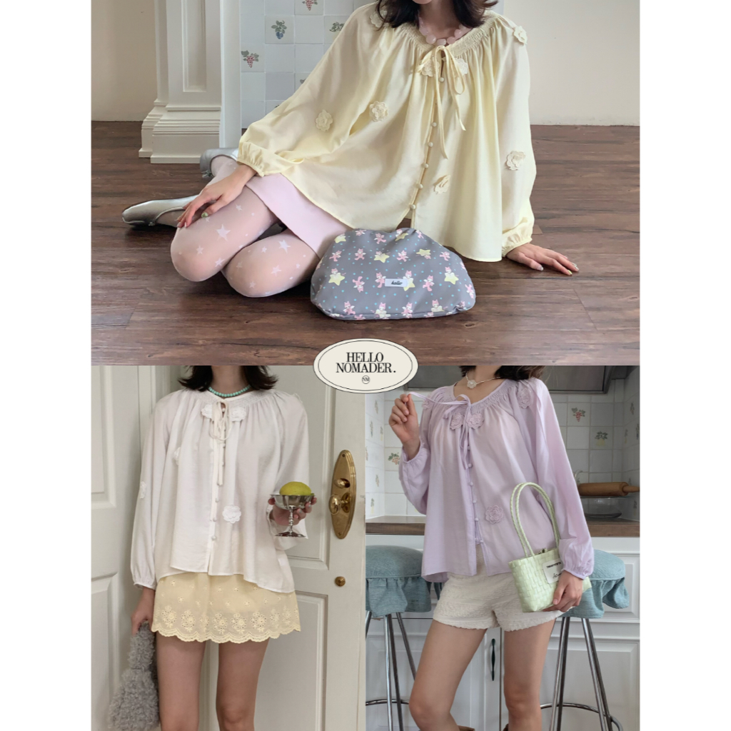 NOMADE.& พร้อมส่ง  Rose Tutu Blouse {เสื้อแขนยาวปักดอกไม้}
