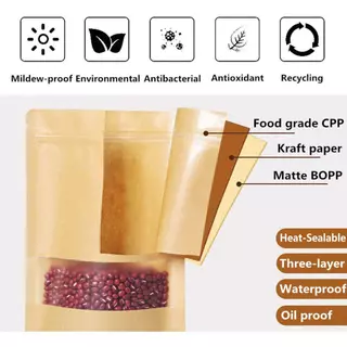ส่งฟรี ถุงคราฟท์ สีน้ำตาล หน้าต่างใส หน้าใส ตั้งได้ แพกละ 50 ใบ