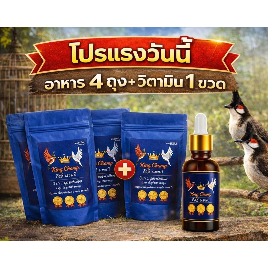อาการนก 4 ซอง วิตามิน 1 ขวด อาหารและวิตามินนกกรงหัวจุก สูตรพรีเมี่ยม