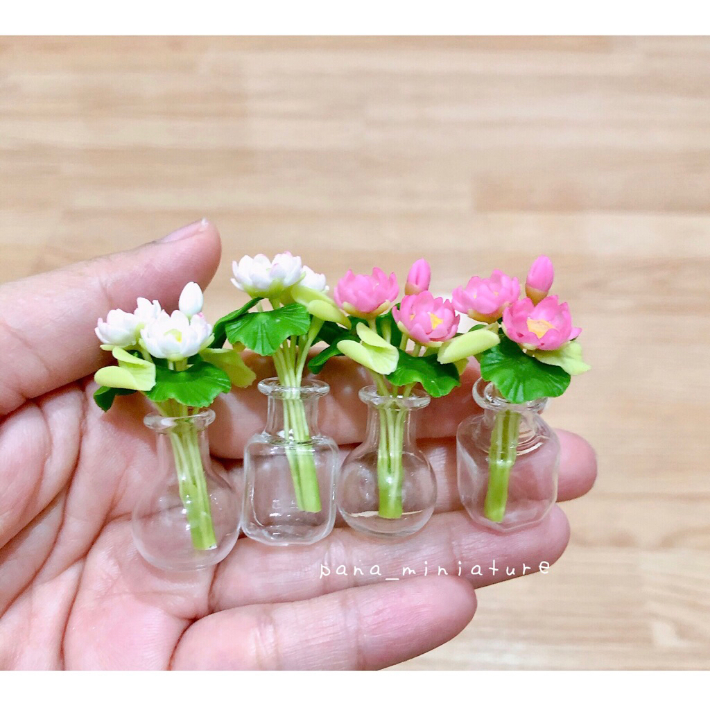 แจกันดอกบัวจิ๋ว ของไหว้จำลอง เสริมฮวงจุ่ย ราคา/ชุด (แจกัน+ช่อดอกบัวติดกาว)