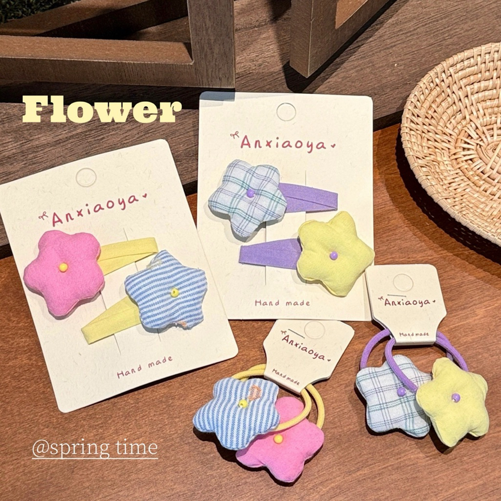 Cute 486 กิ๊บติดผม กิ๊บหนีบผม ยางรัดผมดอกไม้สีหวาน 2 ชิ้น / แพ็ค