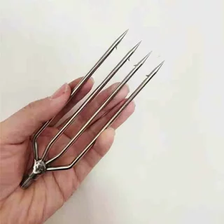ฉมวกสแตนเลสแบบยืดหดได้ ทำมือ ปลายฉมวกเหล็กมีหนาม ฉมวกสำหรับปลาไหล ฉมวกสำหรับปลาโลช