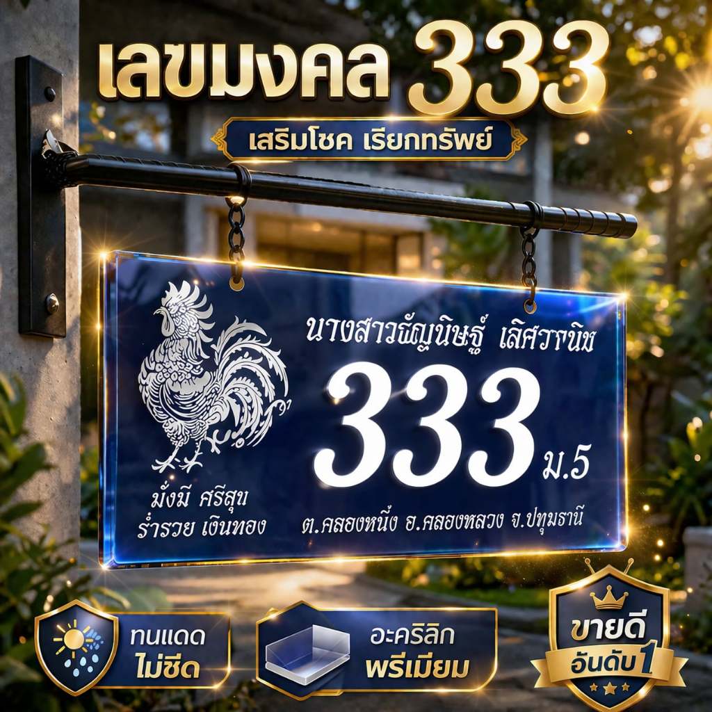 ป้ายบ้านเลขที่ อะคริลิก กันน้ำ ไม่ซีด | ป้ายหน้าบ้าน สั่งทำ สวย คมชัด