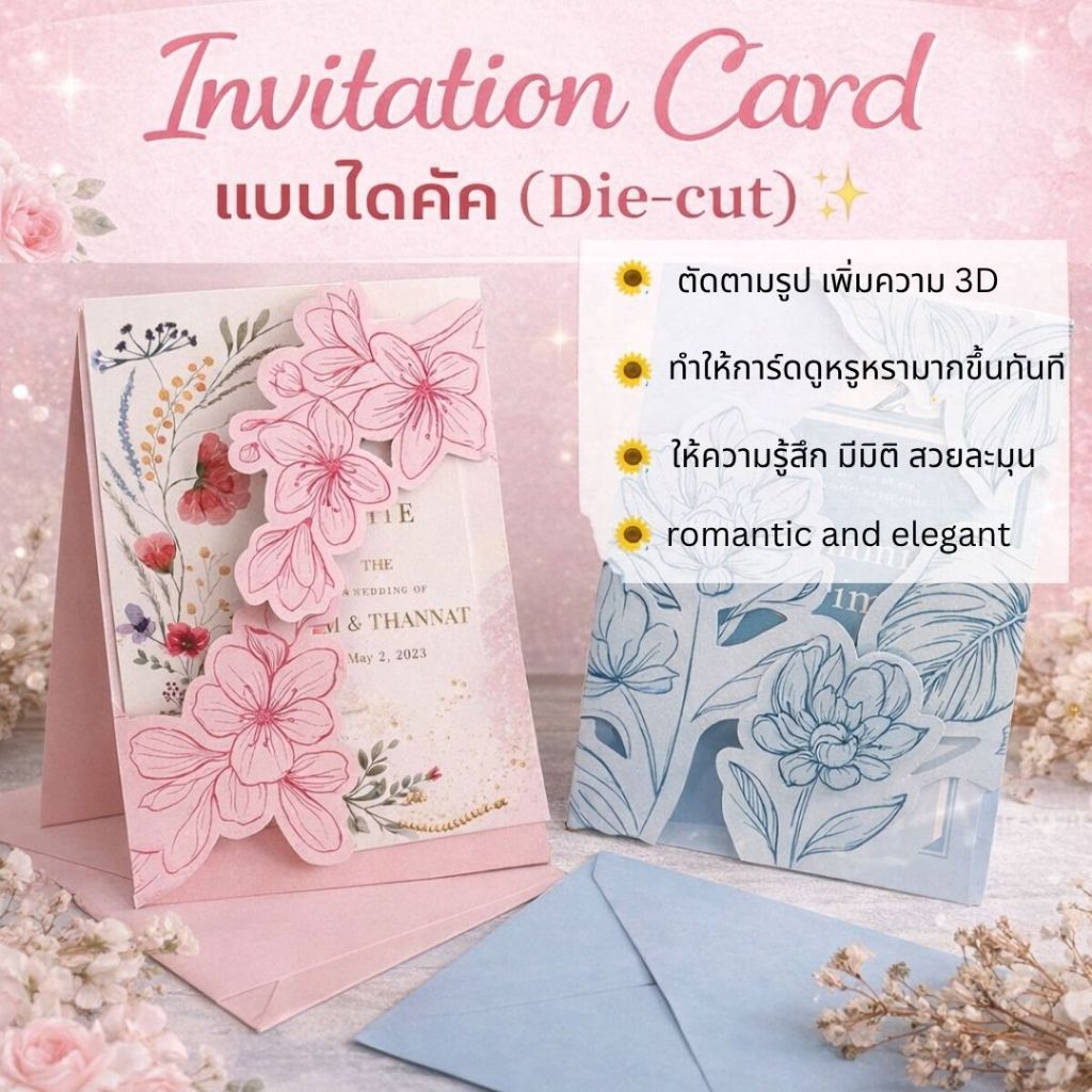 🍑การ์ดแต่งงาน พิมพ์3D 🍑รับพิมพ์การ์ดแต่งงาน-Laser Di-Cut