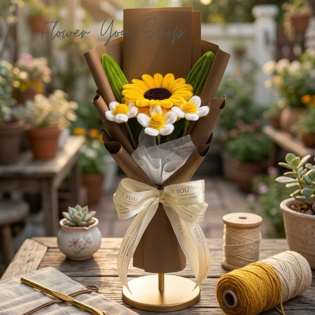 [พร้อมส่ง] "ช่อดอกทานตะวันลวดกำมะหยี่ 🌻 ของขวัญรับปริญญา ดอกไม้ประดิษฐ์แฮนด์เมด สไตล์เกาหลี "