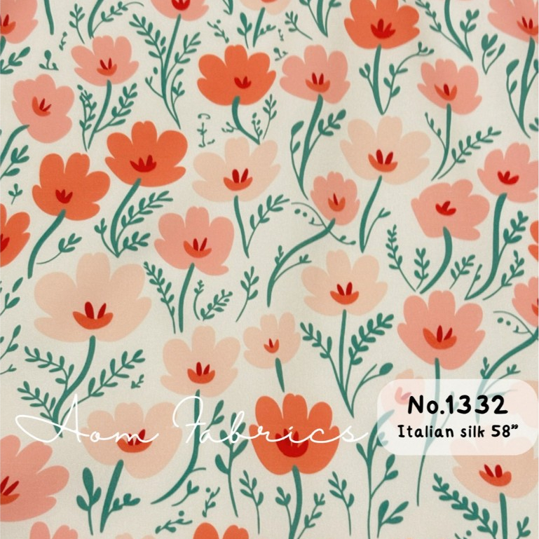 Aom Fabrics 🌷ผ้าไหมอิตาลี่เกรดA  120 แกรม รหัส 1332-1341 หน้ากว้าง 58 นิ้ว เนื้อนุ่มลื่น ไม่บาง ลายสวยมากก