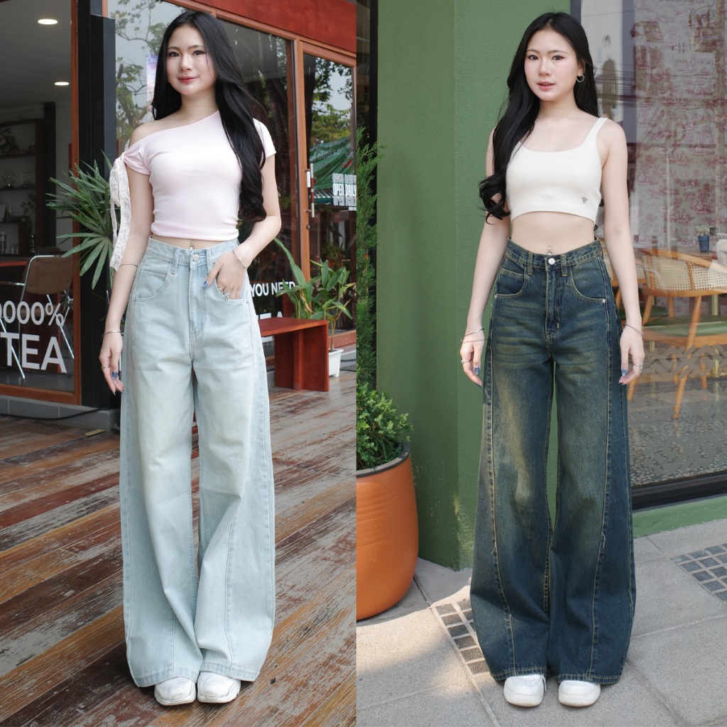 กางเกงยีนส์ขากระบอกใหญ่แต่งตะเข็บ รุ่น Vogue Jeans