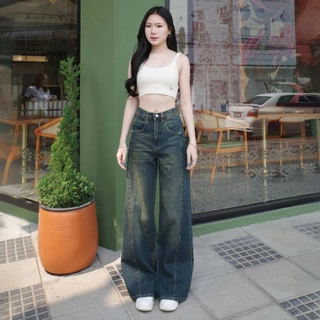 กางเกงยีนส์ขากระบอกใหญ่แต่งตะเข็บ รุ่น Vogue Jeans