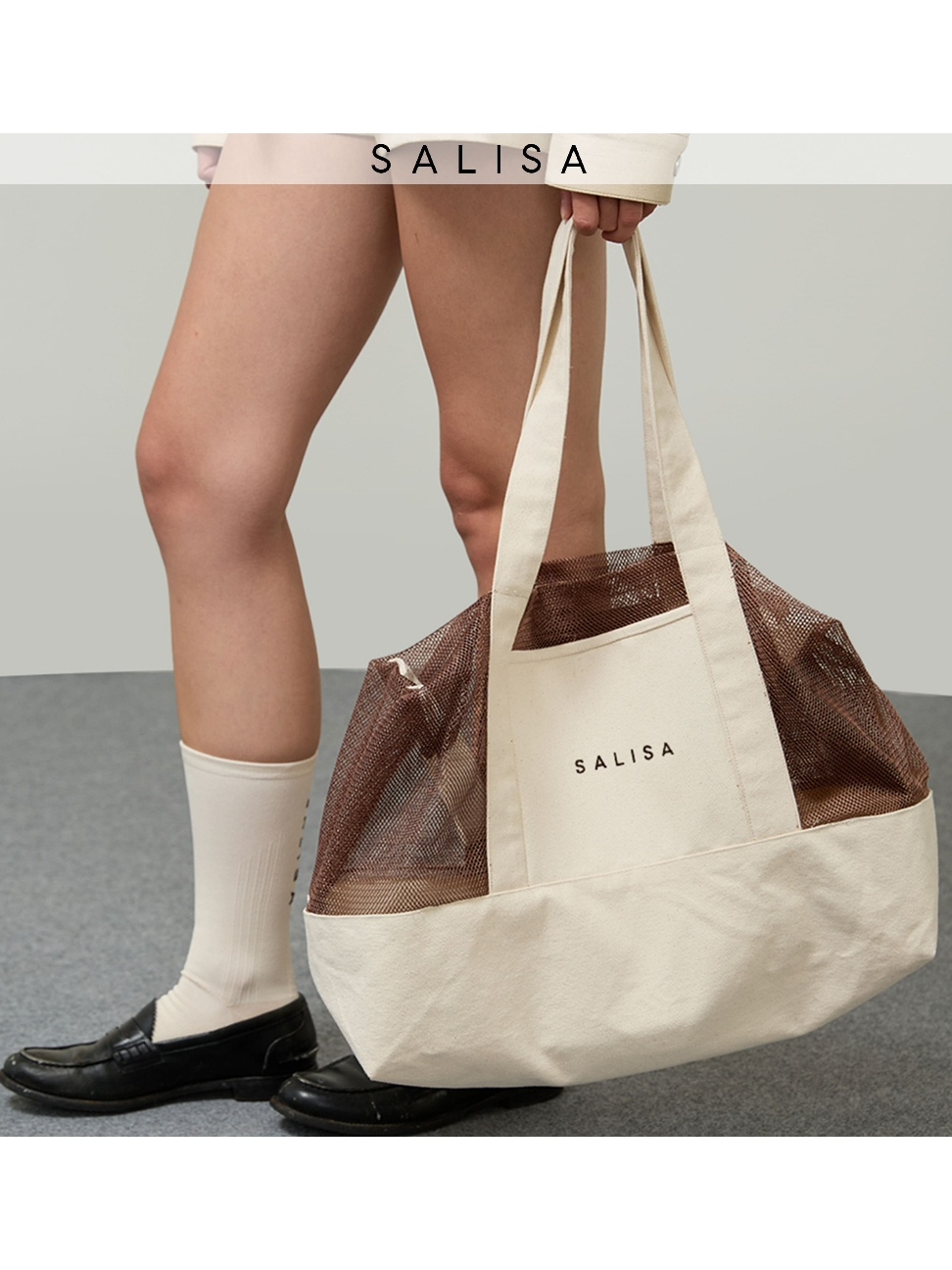 SALISA - MESH CANVAS TOTE SS26 BAG กระเป๋าผ้าตาข่ายผสานเเคนวาส
