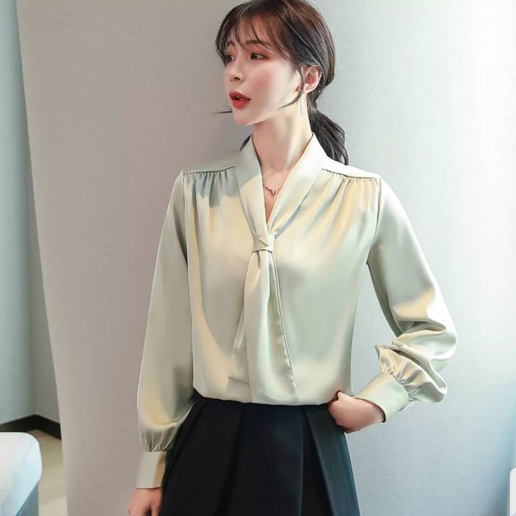 เสื้อเชิ้ตผ้าชีฟอง แขนยาว สไตล์เสื้อทำงาน ผ้าสวมใส่สบาย รูปที่ 8
