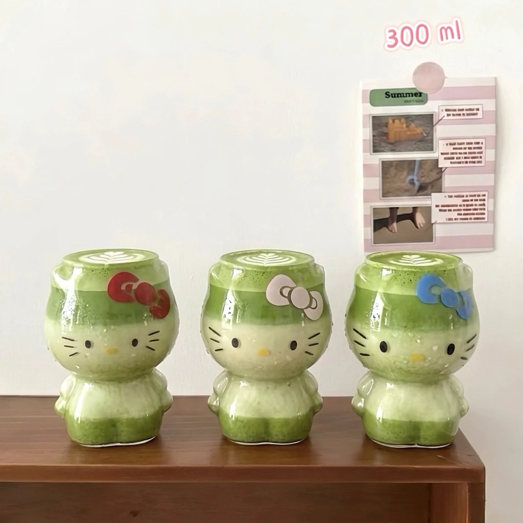 แก้วน้ำ รูปทรงน่ารัก คิตตี้ 300 ml สำหรับใส่มัจฉะ และเครื่องดื่มต่างๆ วัสดุแก้ว