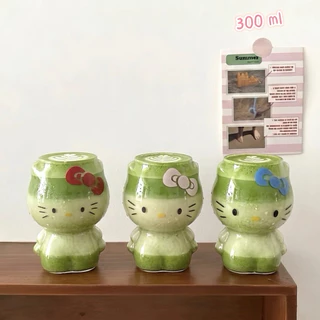 แก้วน้ำ รูปทรงน่ารัก คิตตี้ 300 ml สำหรับใส่มัจฉะ และเครื่องดื่มต่างๆ วัสดุแก้ว