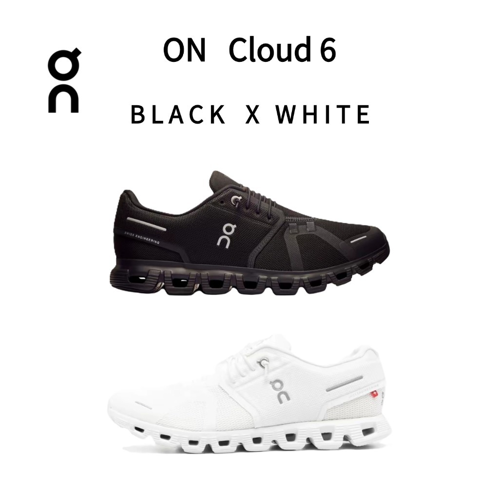 [on running] cloud 6 ของแท้ 💯%ขาวดำรองเท้าและรองเท้าผ้าใบสำหรับผู้ชายและผู้หญิง 3WF10061200