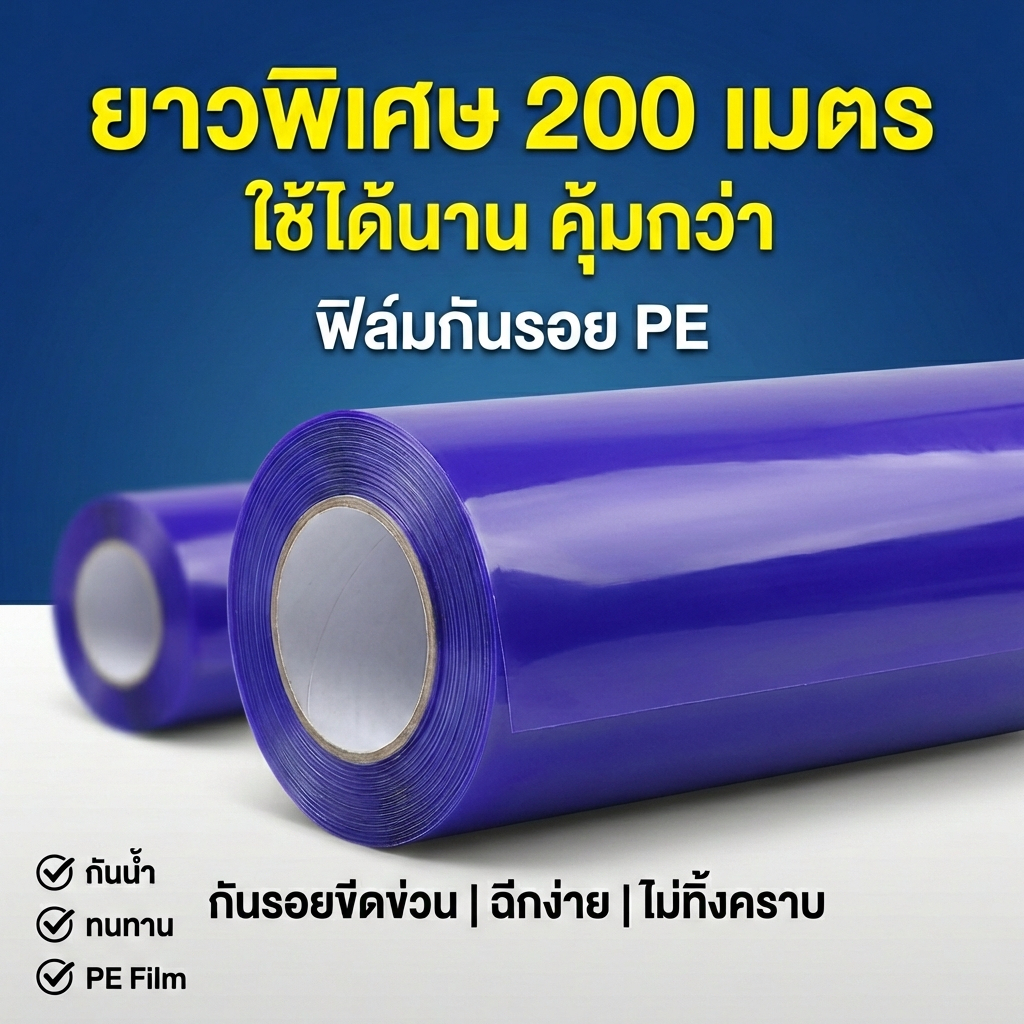 ฟิล์มป้องกันรถยนต์ เทปกันรอยขีดข่วน สีฟ้า ฉีกง่าย ความยาว 200 เมตร