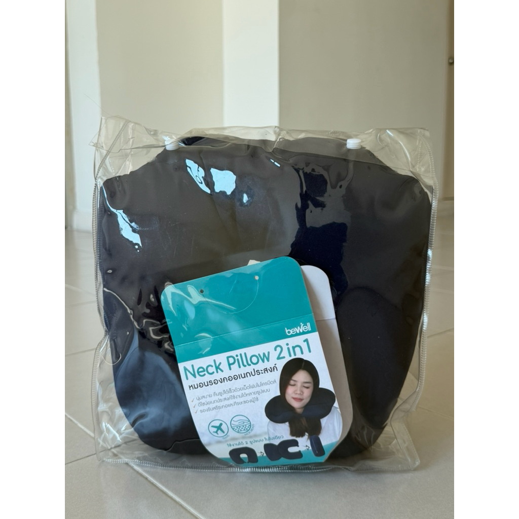 หมอนรองคอ 2 IN 1 BEWELL TT-005 สีน้ำเงิน Bewell หมอนรองคอเม็ดบีดส์ 2 In 1 เพื่อนคู่ใจสำหรับการเดินทา