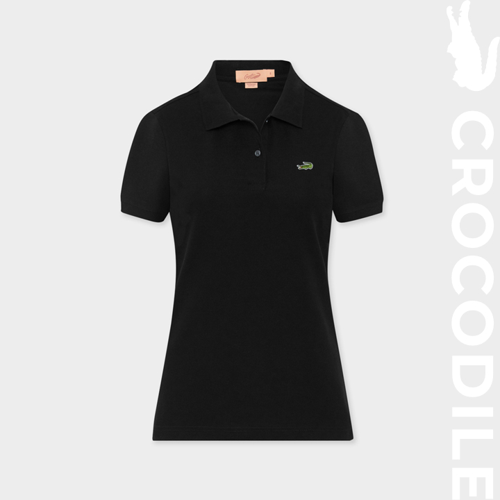 CROCODILE WOMEN BLACK TAPERED FIT POLO SHIRT เสื้อโปโลทรงเข้ารูปสีดำ