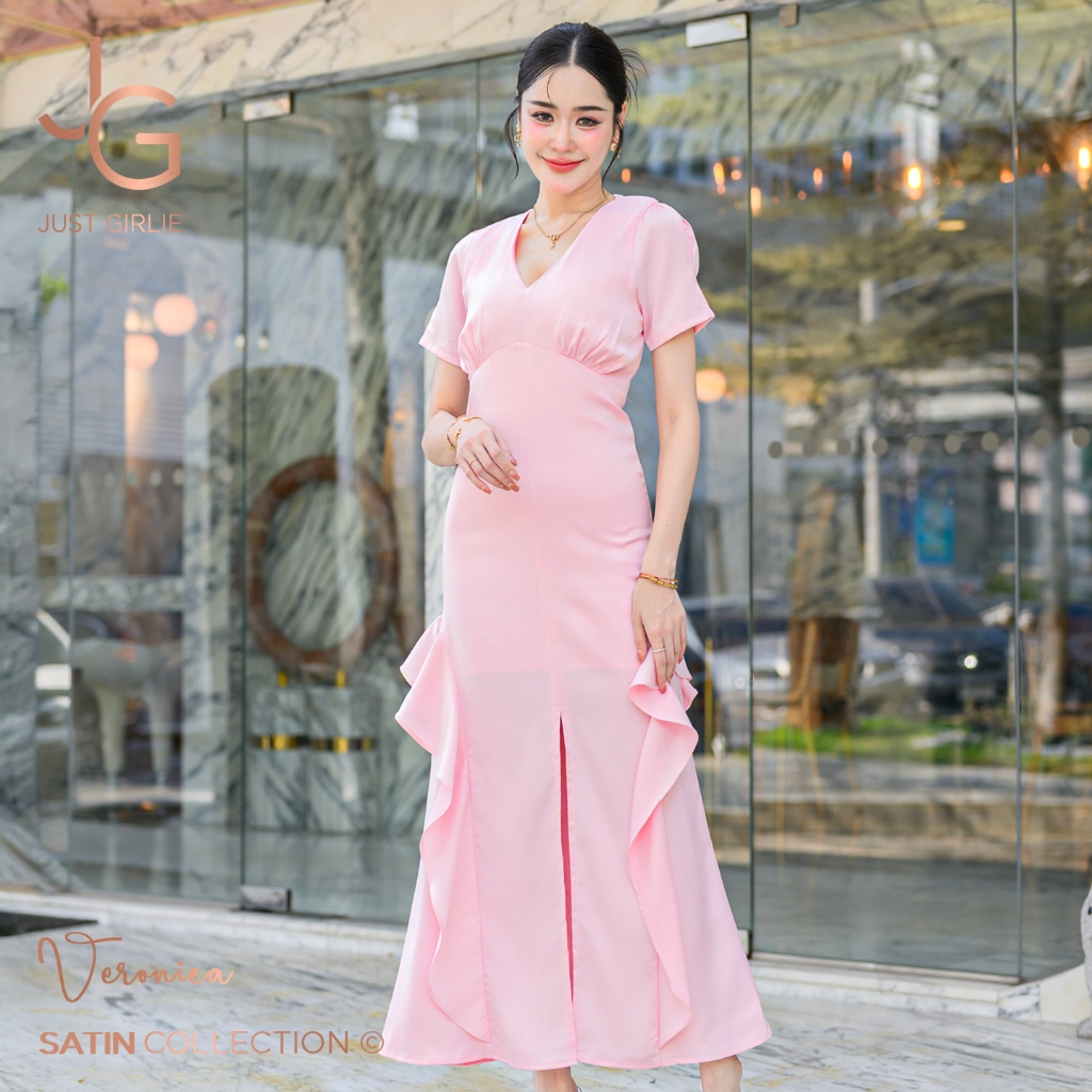 💛Dress Veronica💛เดรสยาวผ้าซาติน ดีไซน์สวยหรู ดูดี เดรสใส่ออกงานแต่ง แฟชั่นผู้หญิง ชุดสวยราคาถูก มีไซส์ S M L