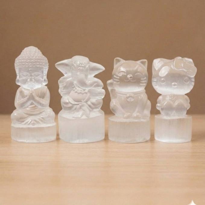 ​[หินแท้] Selenite เซเลไนต์แกะสลัก หินธรรมชาติชาร์จพลังบวก งานมินิมอลสำหรับแต่งบ้านและโต๊ะทำงาน
